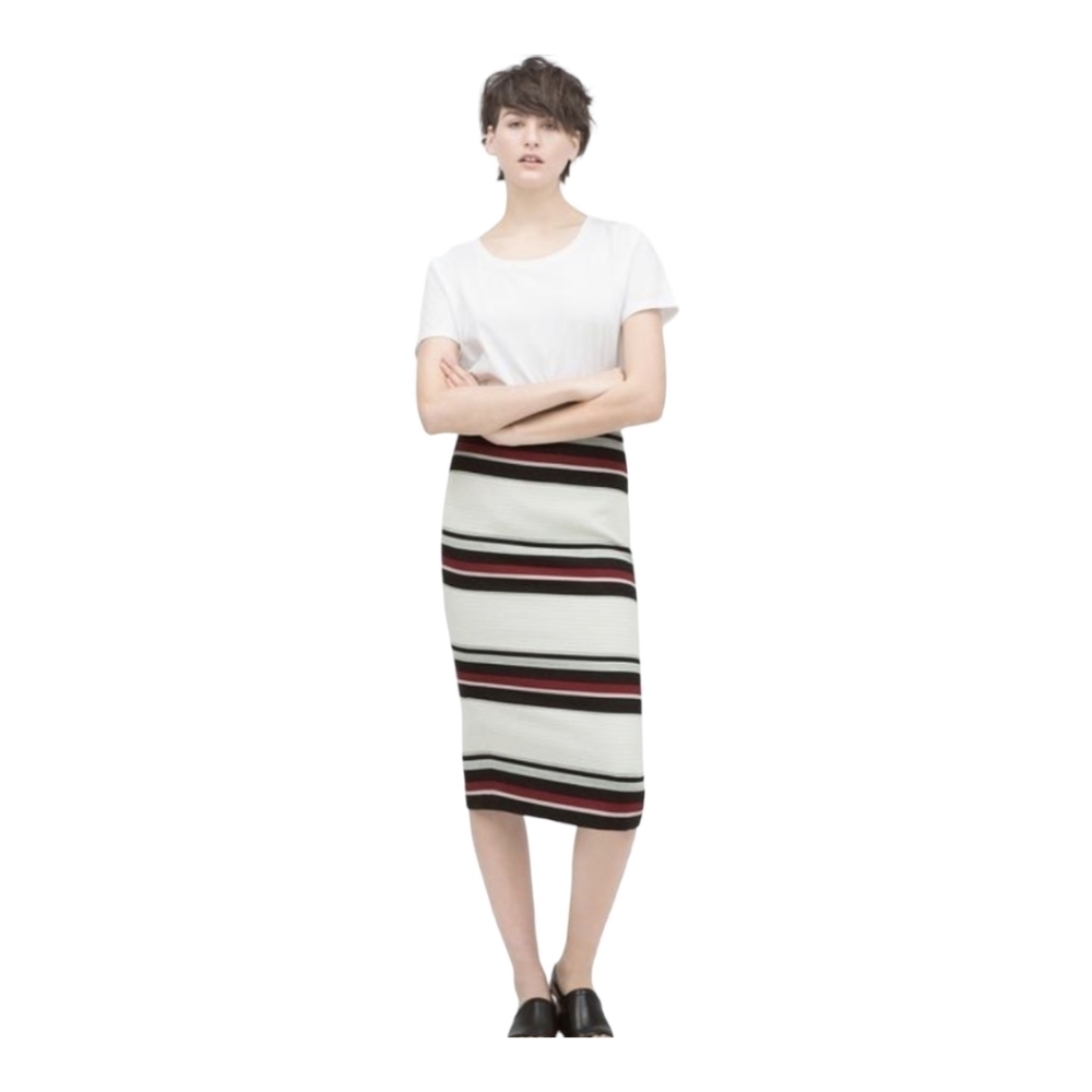 Zara Woman knit striped pencil skirt black white body con 26W